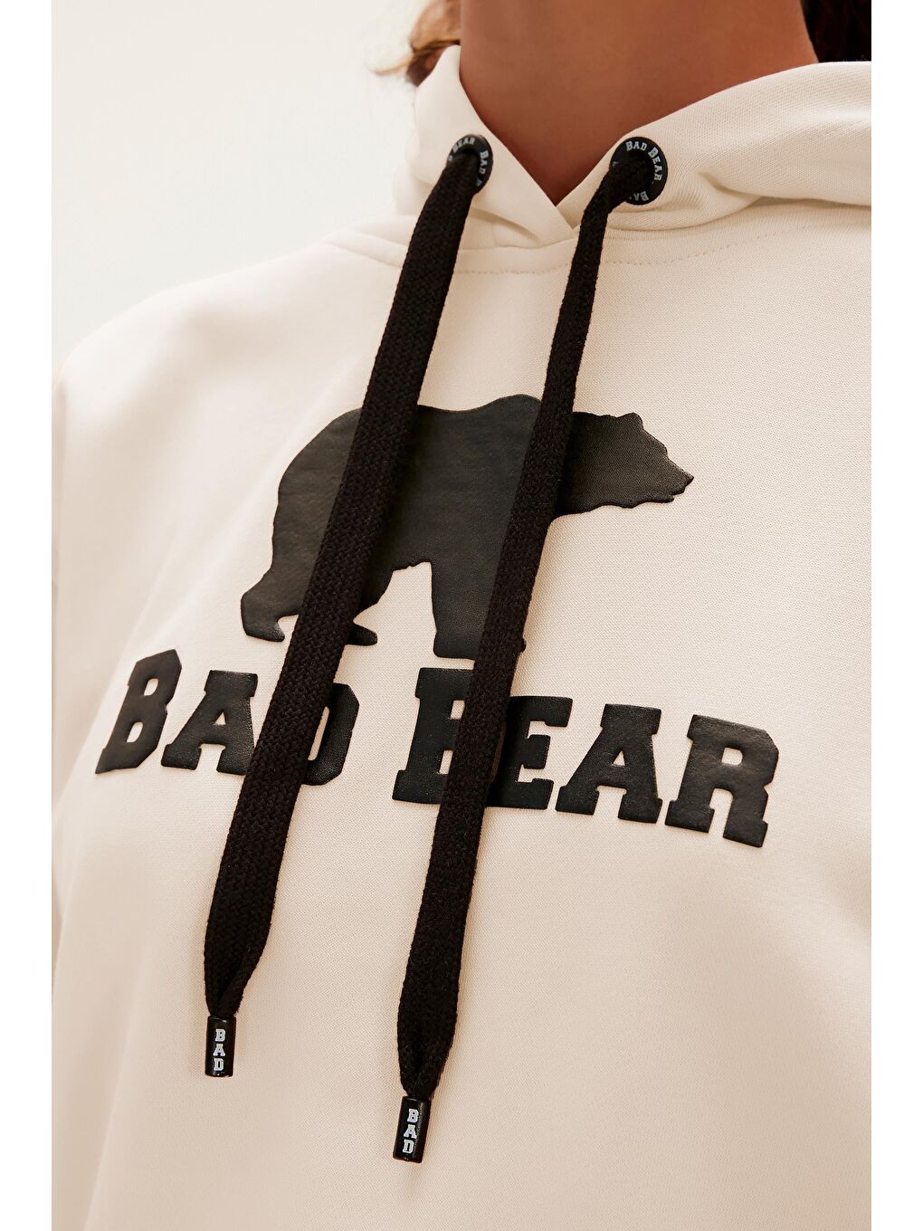 Logo Beyaz Kadın Kapüşonlu Sweatshirt-3