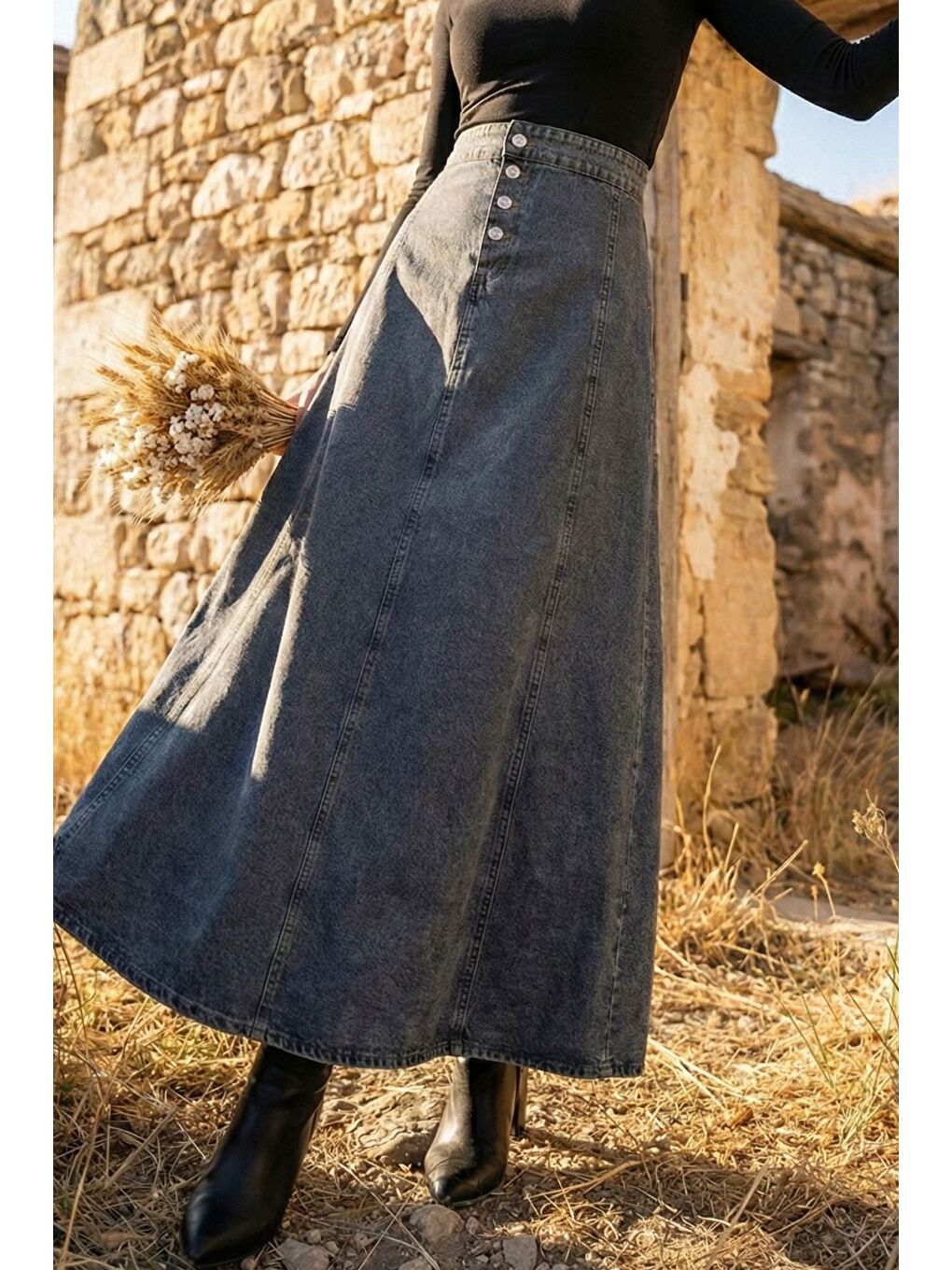 Lacivert Tesettür Jean Jean Etek-2