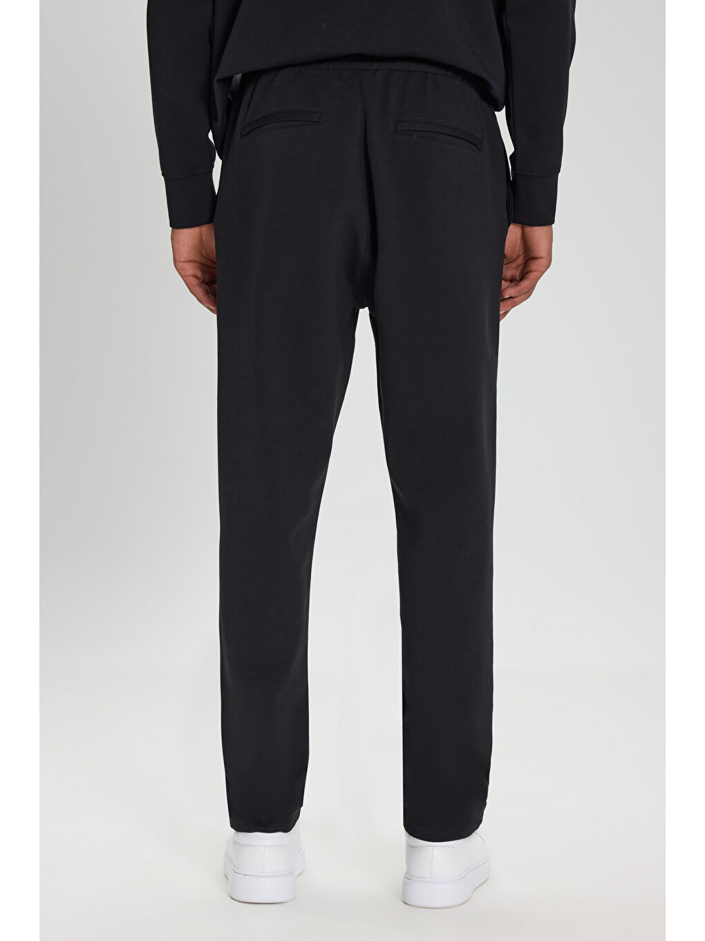 Erkek Siyah Pamuklu Esnek Standart Fit Normal Kesim Cepli Örme Pantolon-5