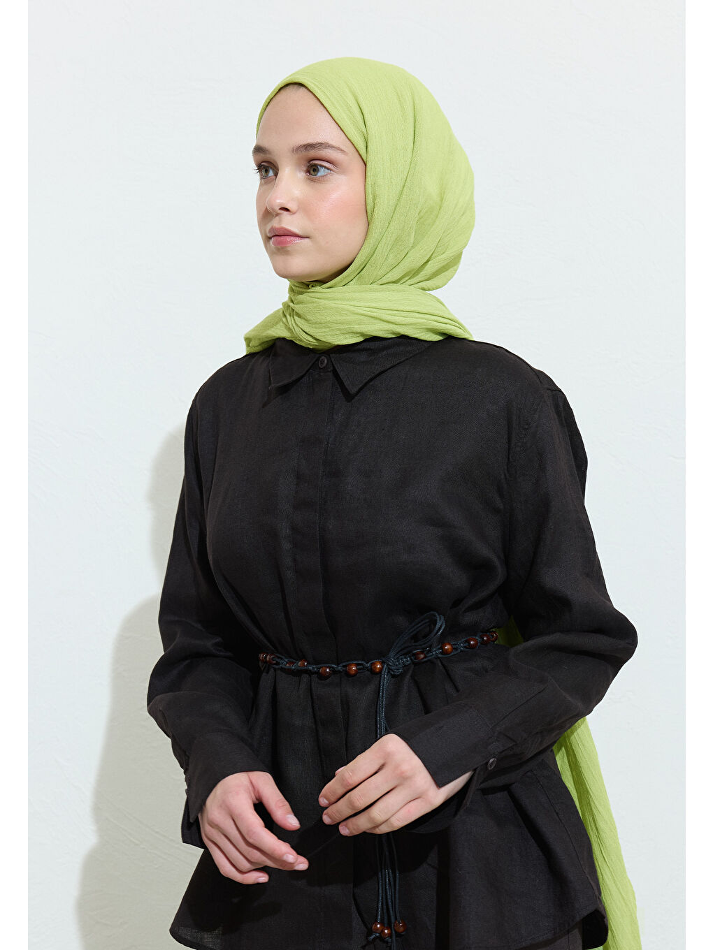 Yeşil PAMUKLU KETEN ŞAL LIME JUICE-4