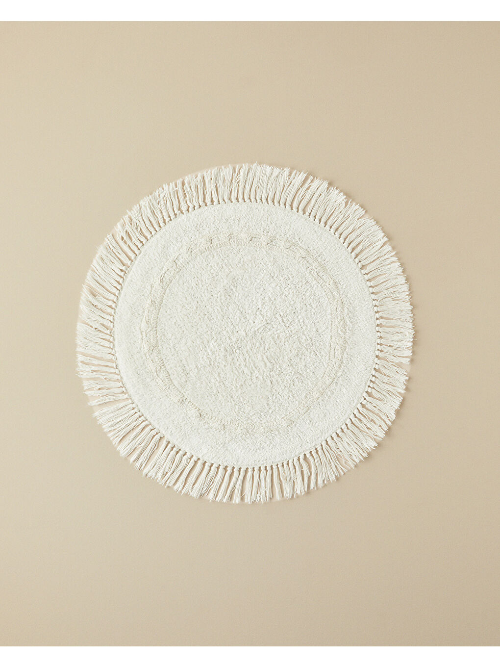 Falbelo Pamuklu Yuvarlak Banyo Paspası Ekru