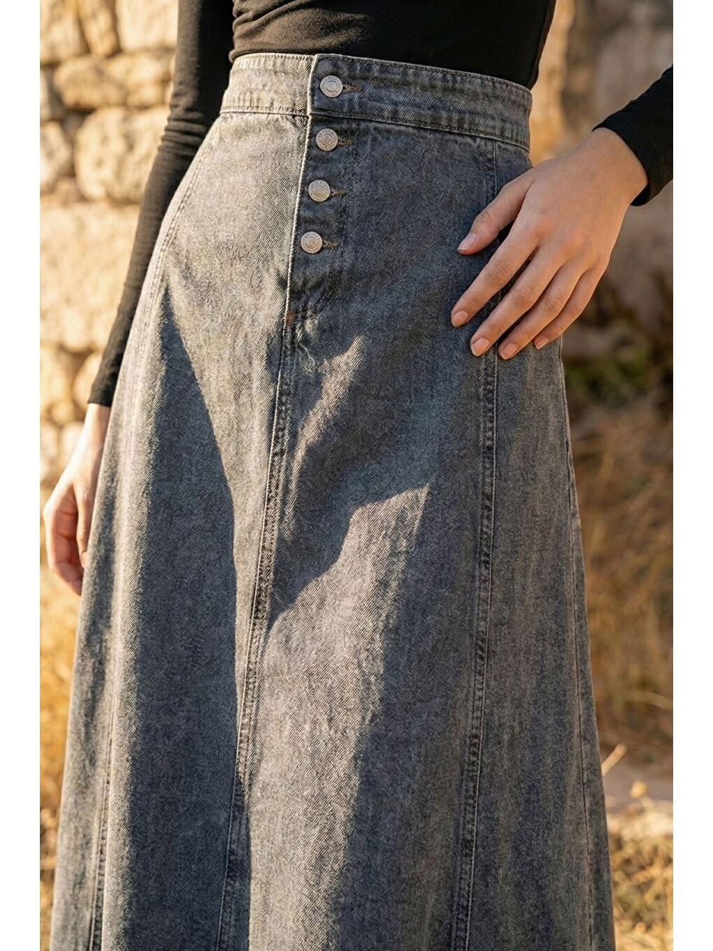 Lacivert Tesettür Jean Jean Etek-4