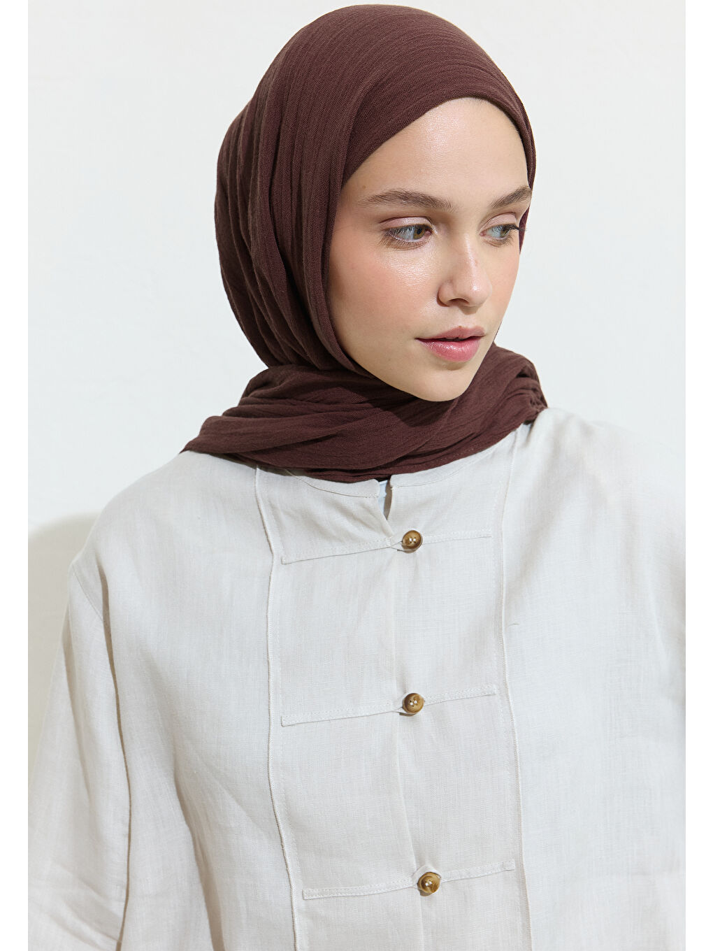 Kahverengi PAMUKLU KETEN ŞAL APPLE PIE-1