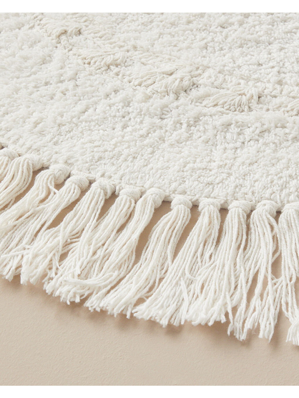 Falbelo Pamuklu Yuvarlak Banyo Paspası Ekru-1