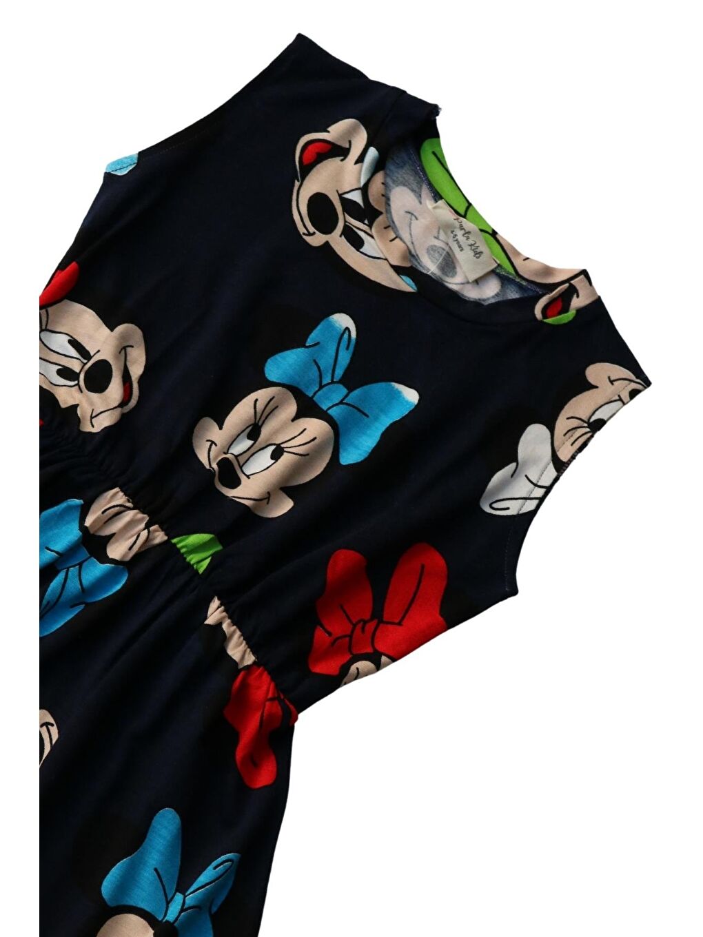 Lacivert Kız Çocuk Mickey Fareli Elbise Kırmızı Çiçek Toka Takım-3