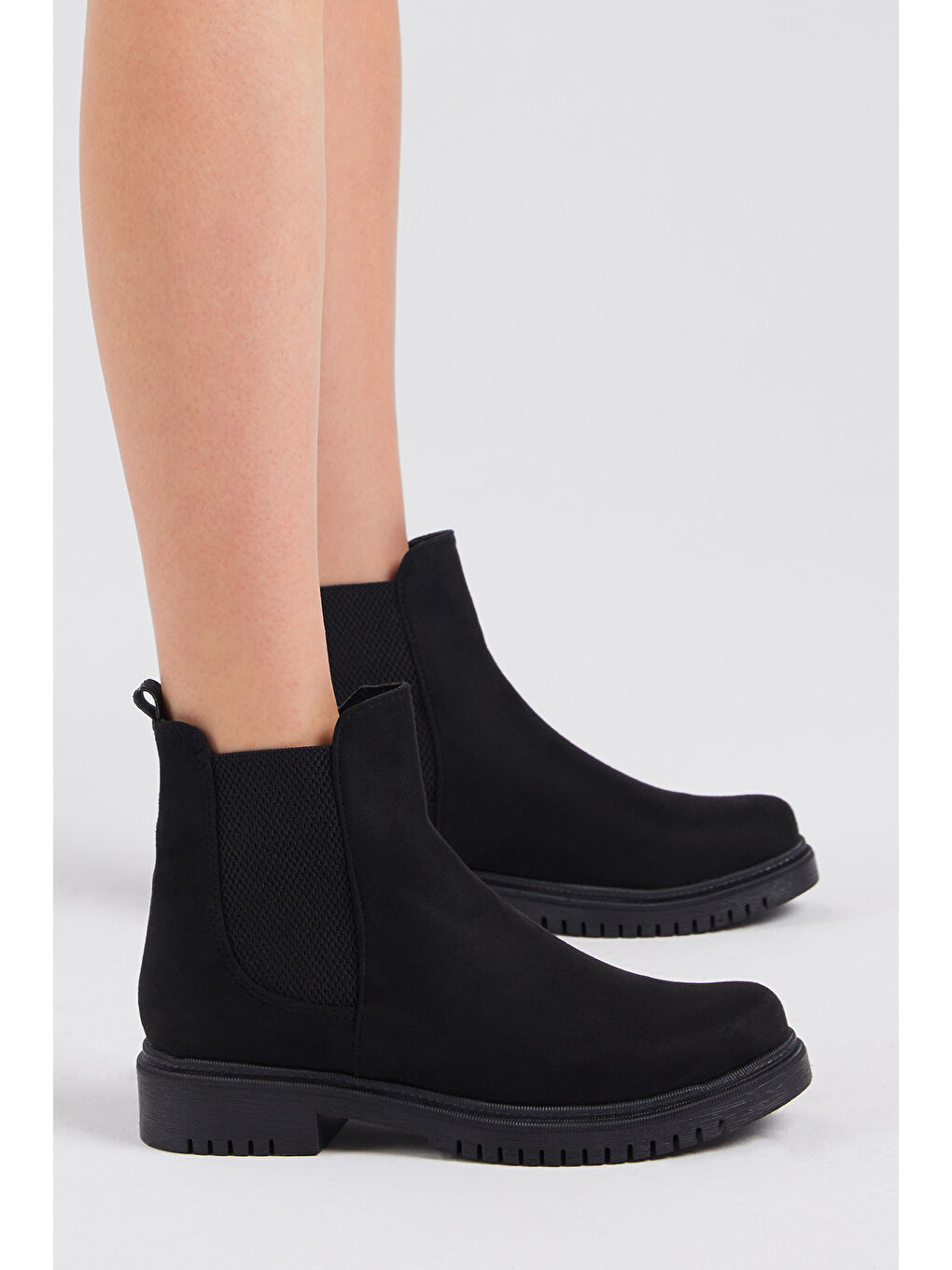 Kadın Siyah Süet Rahat Kalıp Lastikli Bot