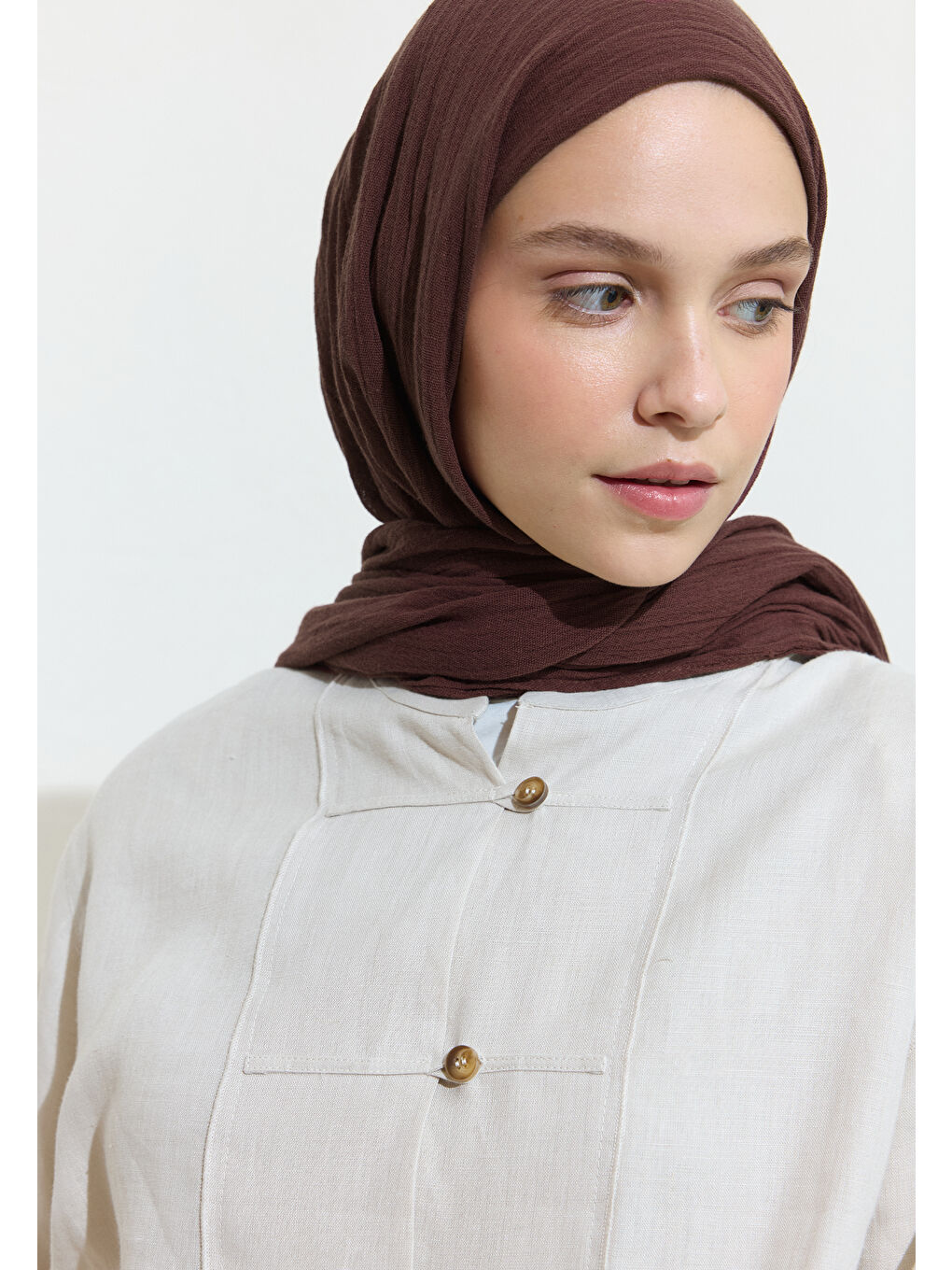 Kahverengi PAMUKLU KETEN ŞAL APPLE PIE-2