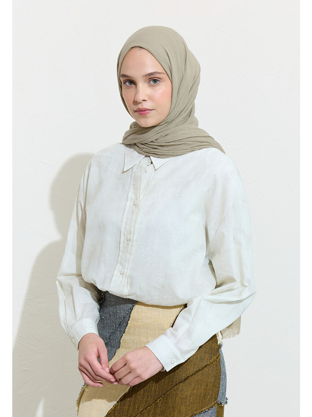 Bej PAMUKLU KETEN ŞAL MAPLE CREAM-1