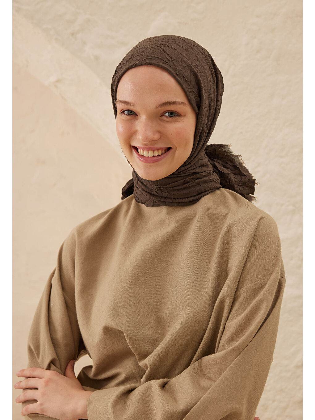 Kahverengi Vual Crash Şal Kestane-1