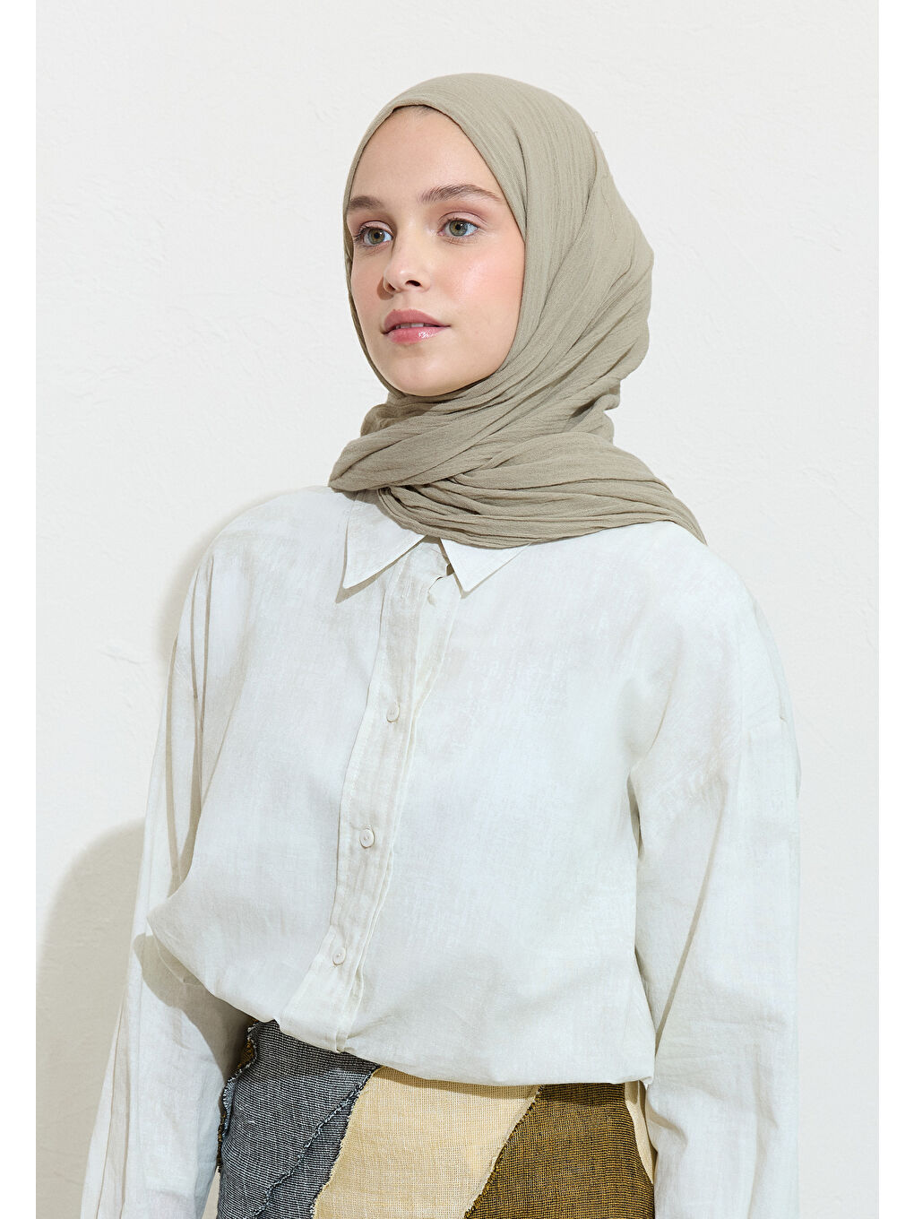 Bej PAMUKLU KETEN ŞAL MAPLE CREAM-2