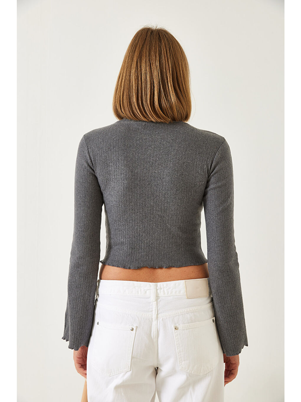 Antrasit Kadın Yarım Balıkçı Yaka Bluz-5