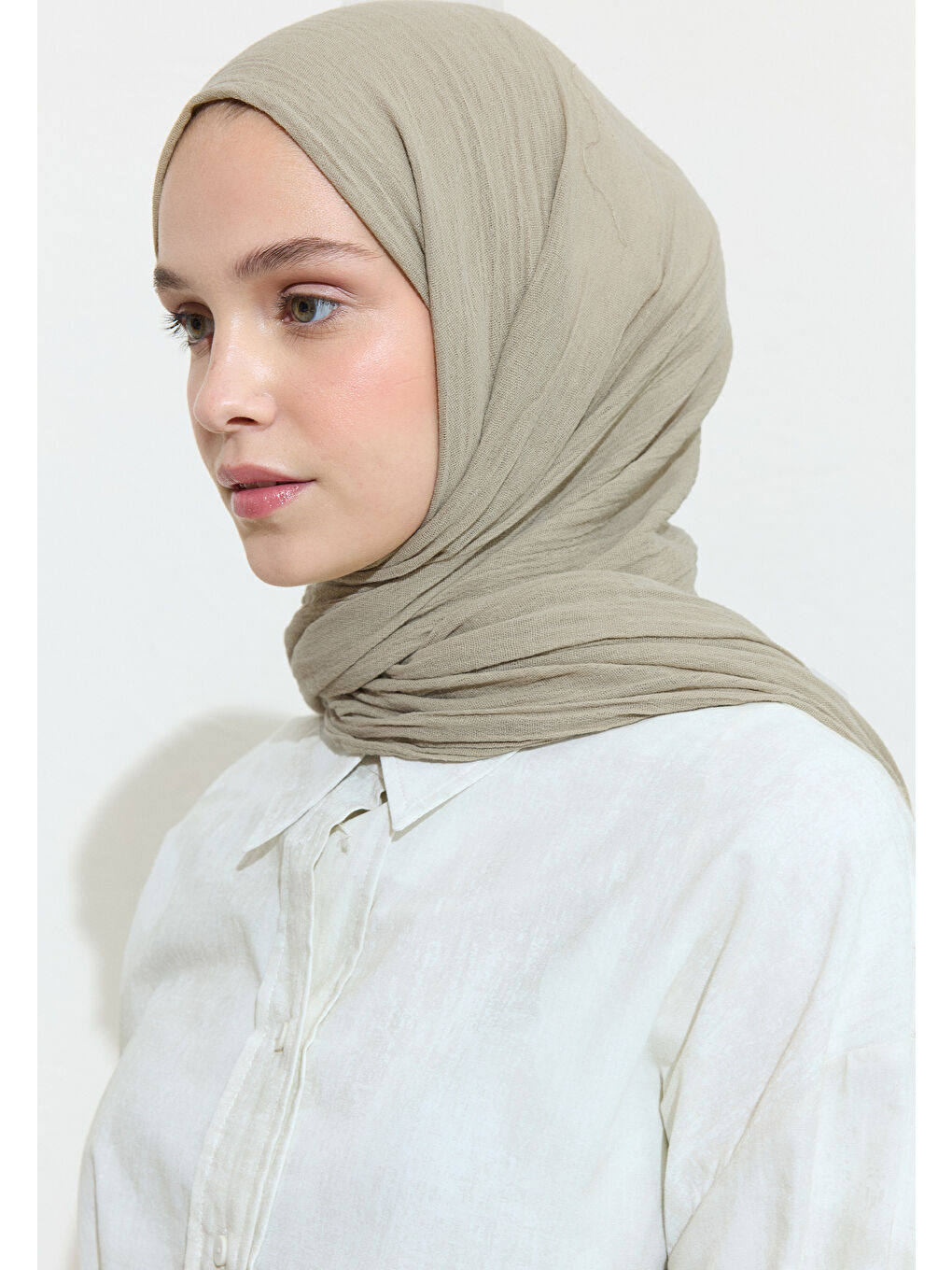 Bej PAMUKLU KETEN ŞAL MAPLE CREAM-3