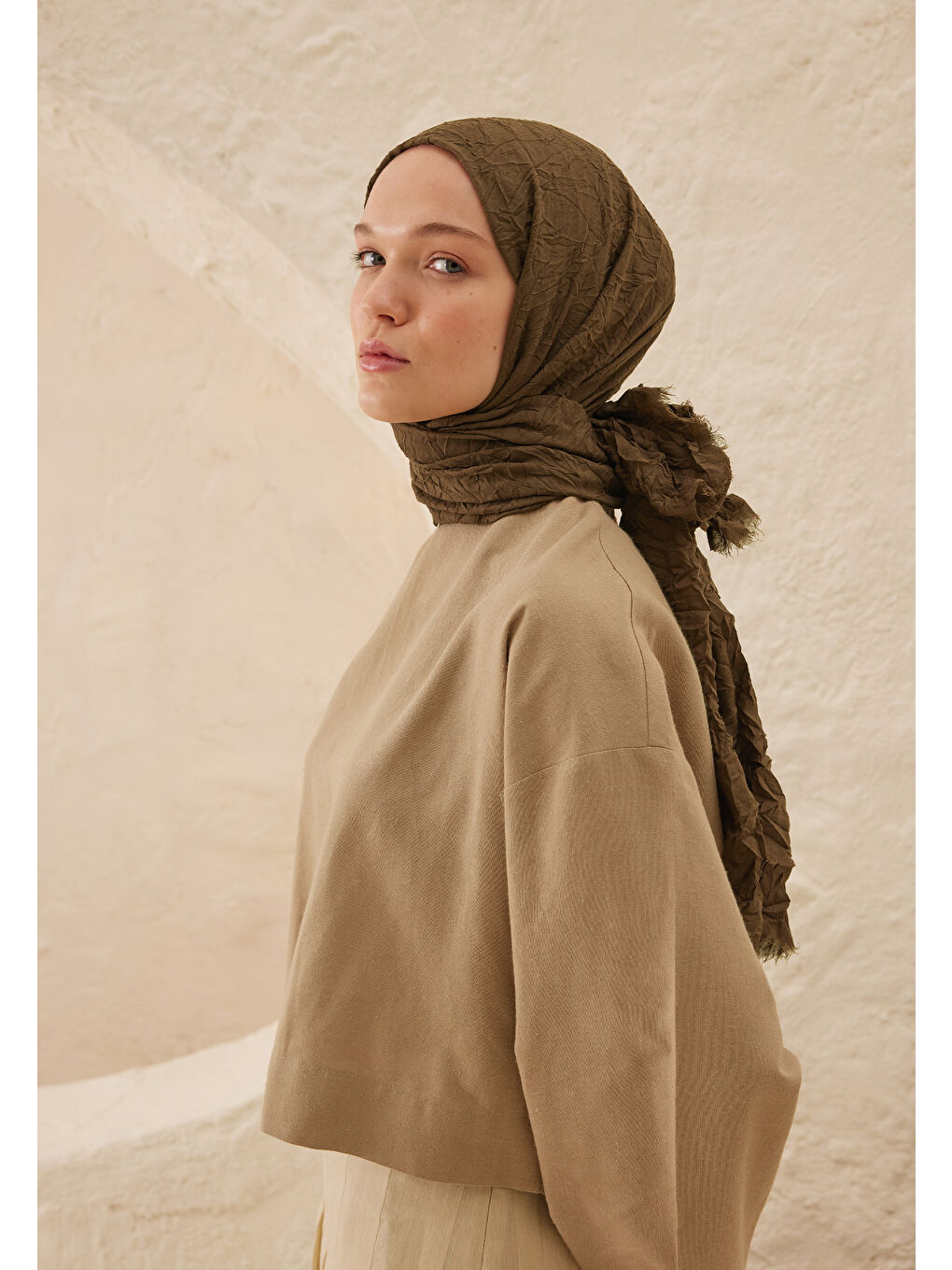Kahverengi Vual Crash Şal Kestane-4