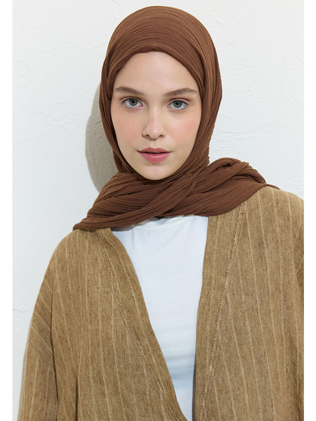 Kahverengi PAMUKLU KETEN ŞAL CHOCOLATE CHIP COOKIE-3