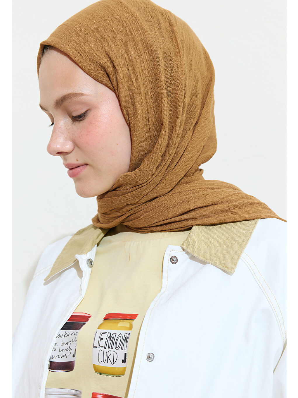 Kahverengi PAMUKLU KETEN ŞAL BROWN SUGAR BOBA TEA-1