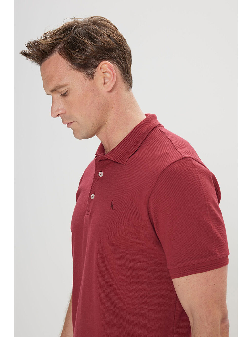 Erkek Bordo Slim Fit Dar Kesim Polo Yaka %100 Pamuk Kısa Kollu Tişört-3