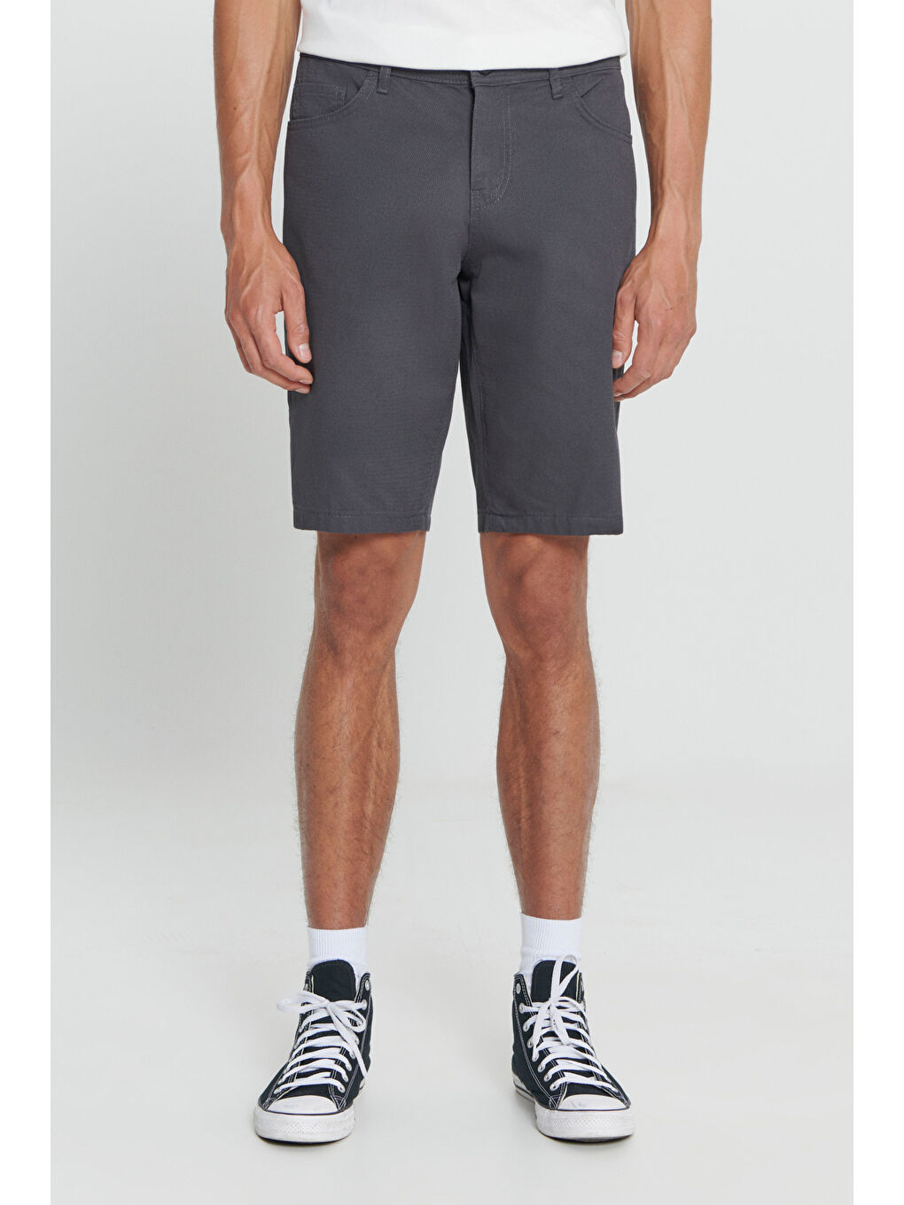 Erkek Antrasit Slim Fit Dar Kesim Armürlü %100 Pamuk Casual Chino Şort-1