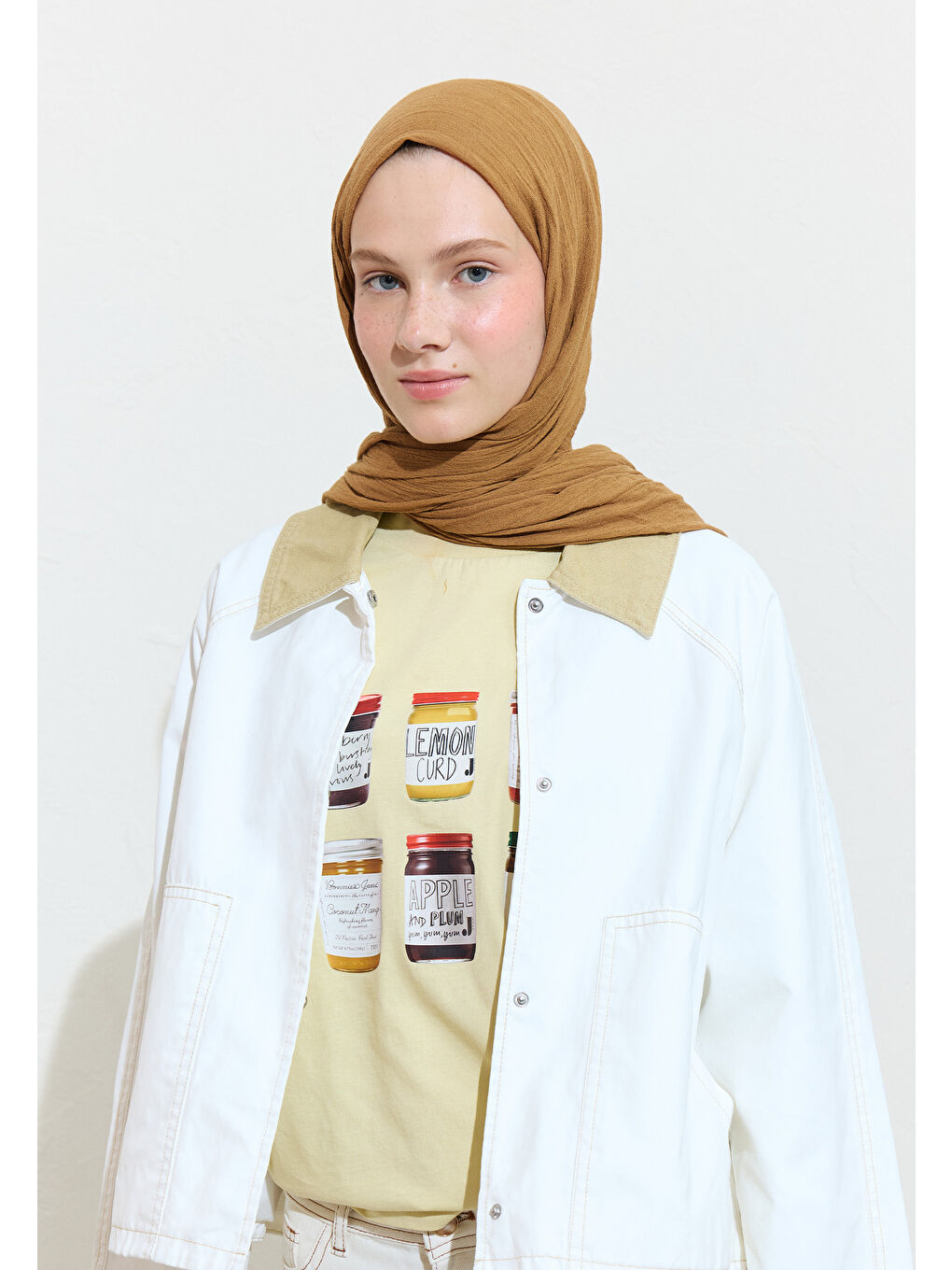 Kahverengi PAMUKLU KETEN ŞAL BROWN SUGAR BOBA TEA-2