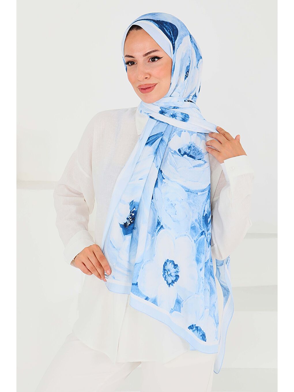 Desenli Bambu Kare Şal Bebe Mavi - 27523-1