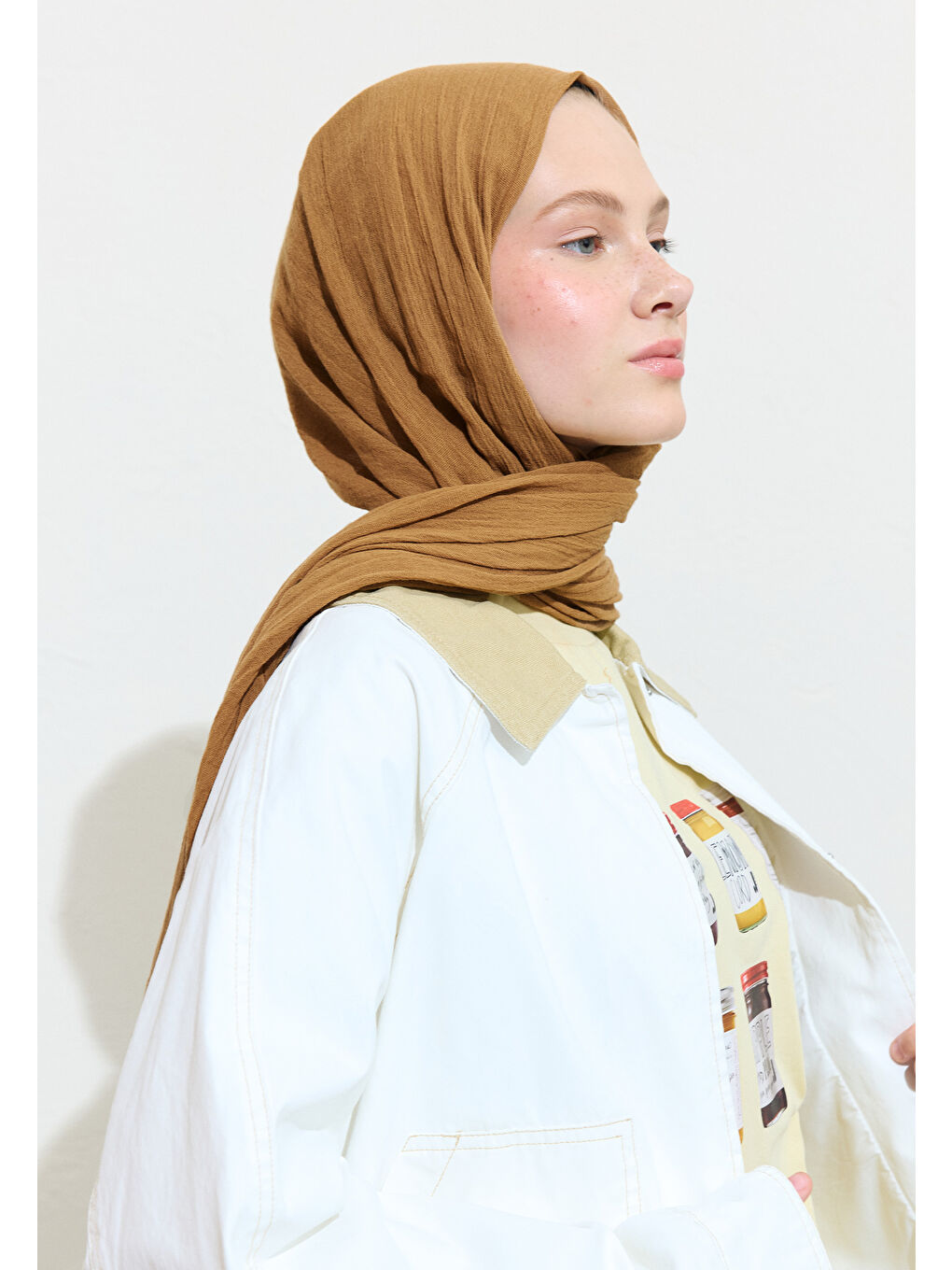 Kahverengi PAMUKLU KETEN ŞAL BROWN SUGAR BOBA TEA-3