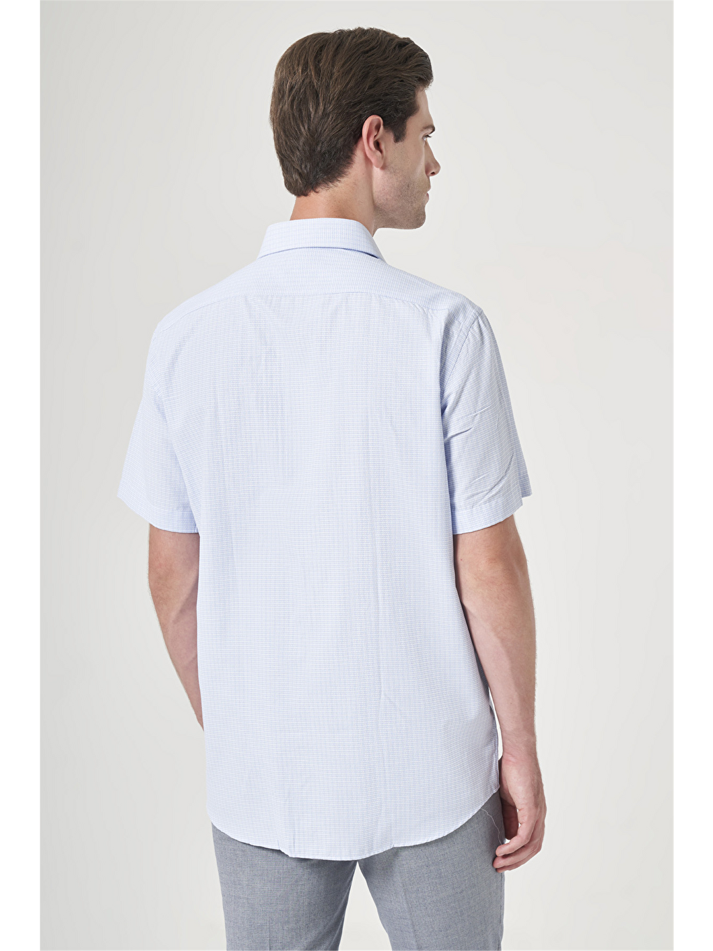 Mavi-beyaz Sert Yaka Kısa Kol Comfort Fit Pamuklu Gömlek 1004260238-4