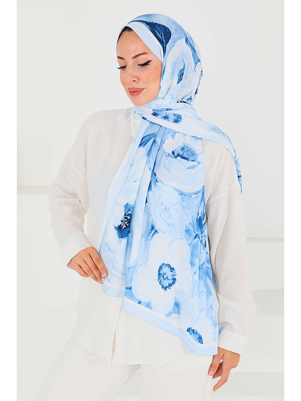 Desenli Bambu Kare Şal Bebe Mavi - 27523-2