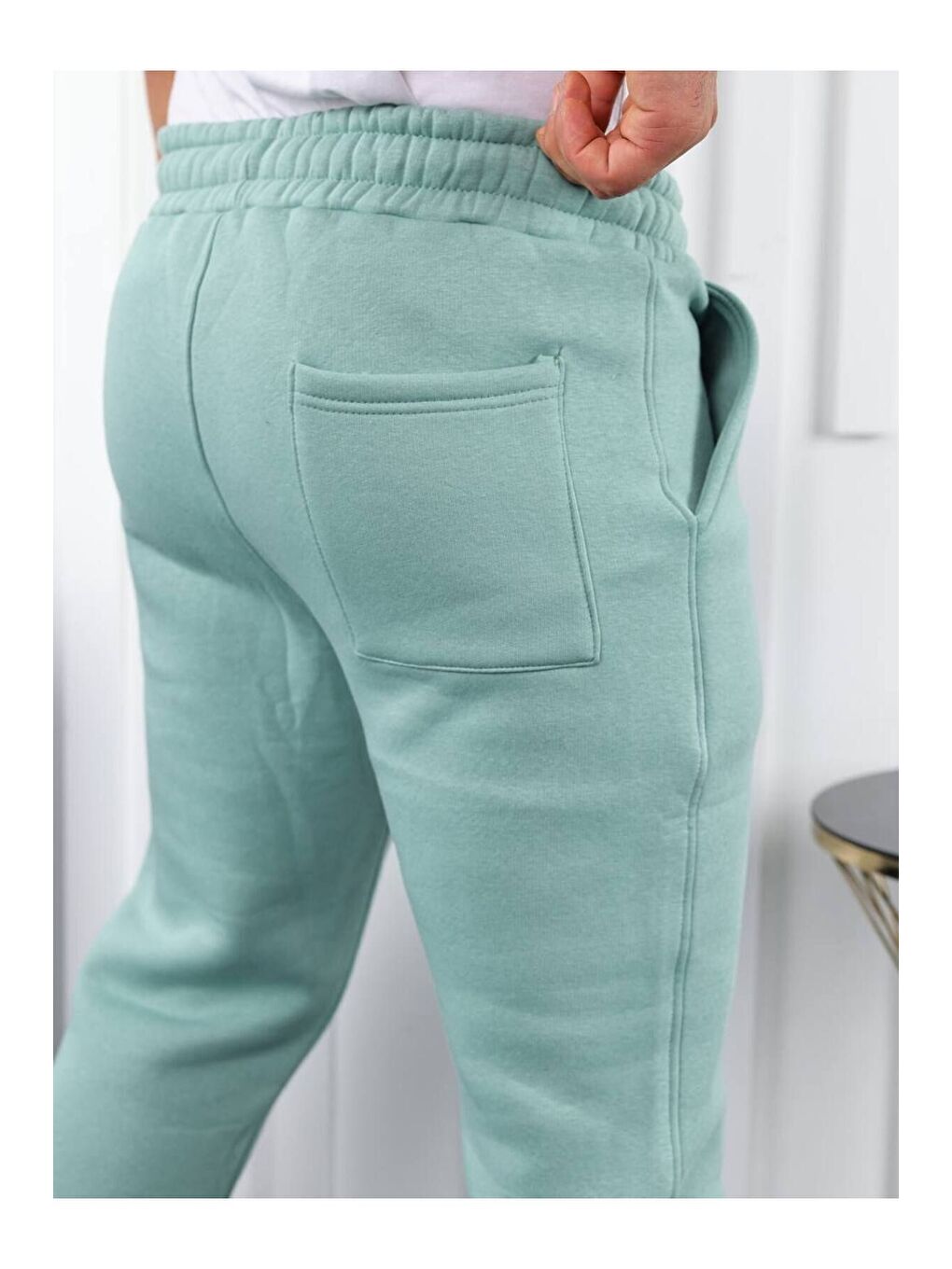 Yeşil Erkek Beli Lastikli Şardonlu Jogger Mint Eşofman Altı-1