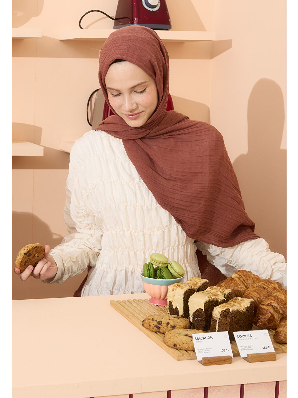 Pembe PAMUKLU KETEN ŞAL CRANBERRY SAUCE-1