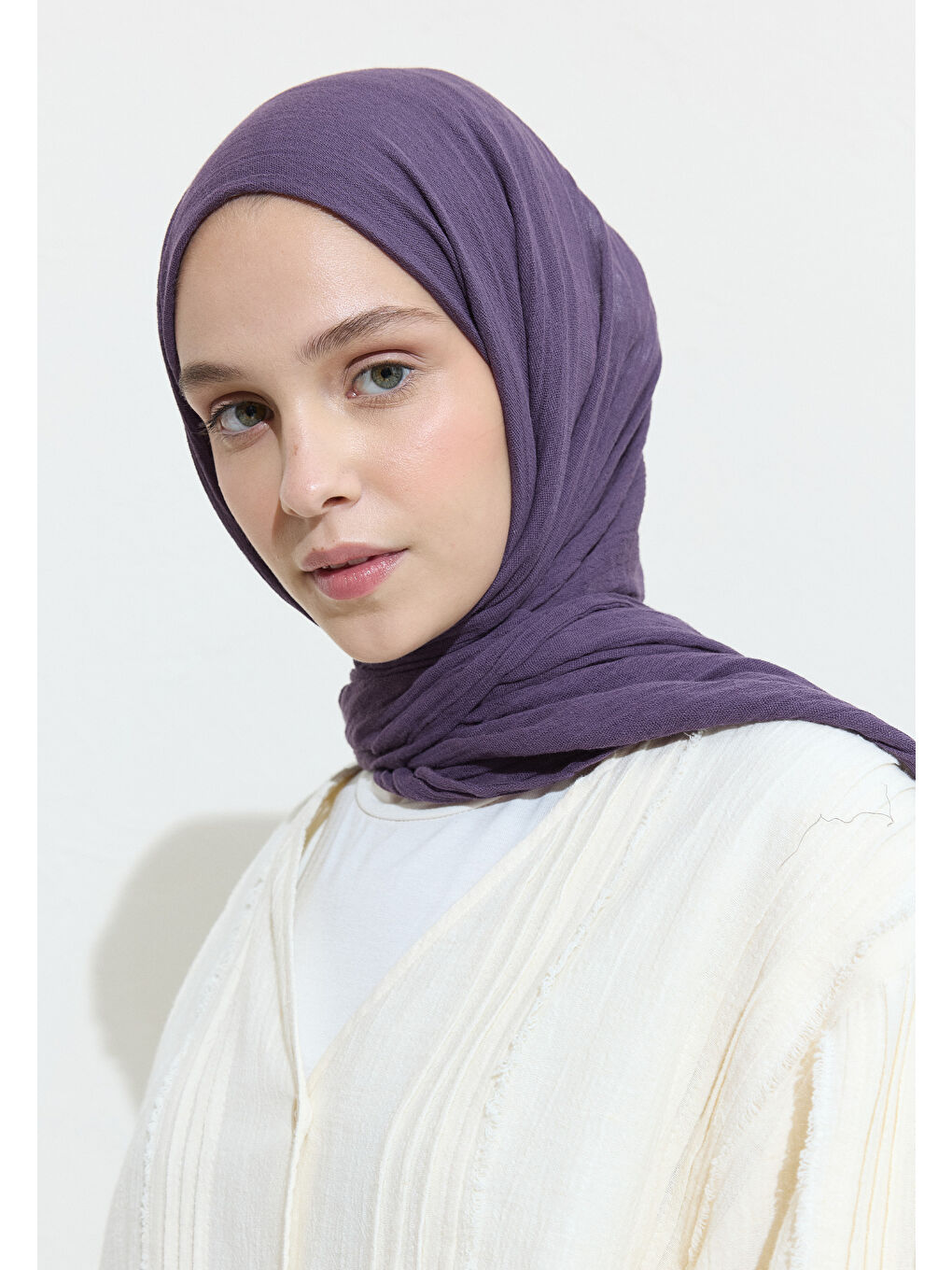 Mor PAMUKLU KETEN ŞAL UBE ICE CREAM-3