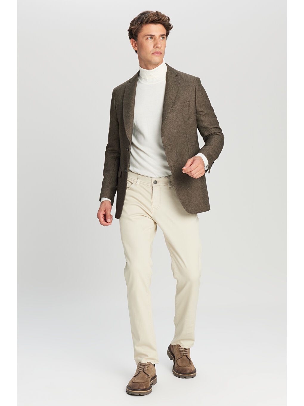 Erkek Haki Slim Fit Dar Kesim Mono Yaka Kapak Cepli Blazer Ceket-1