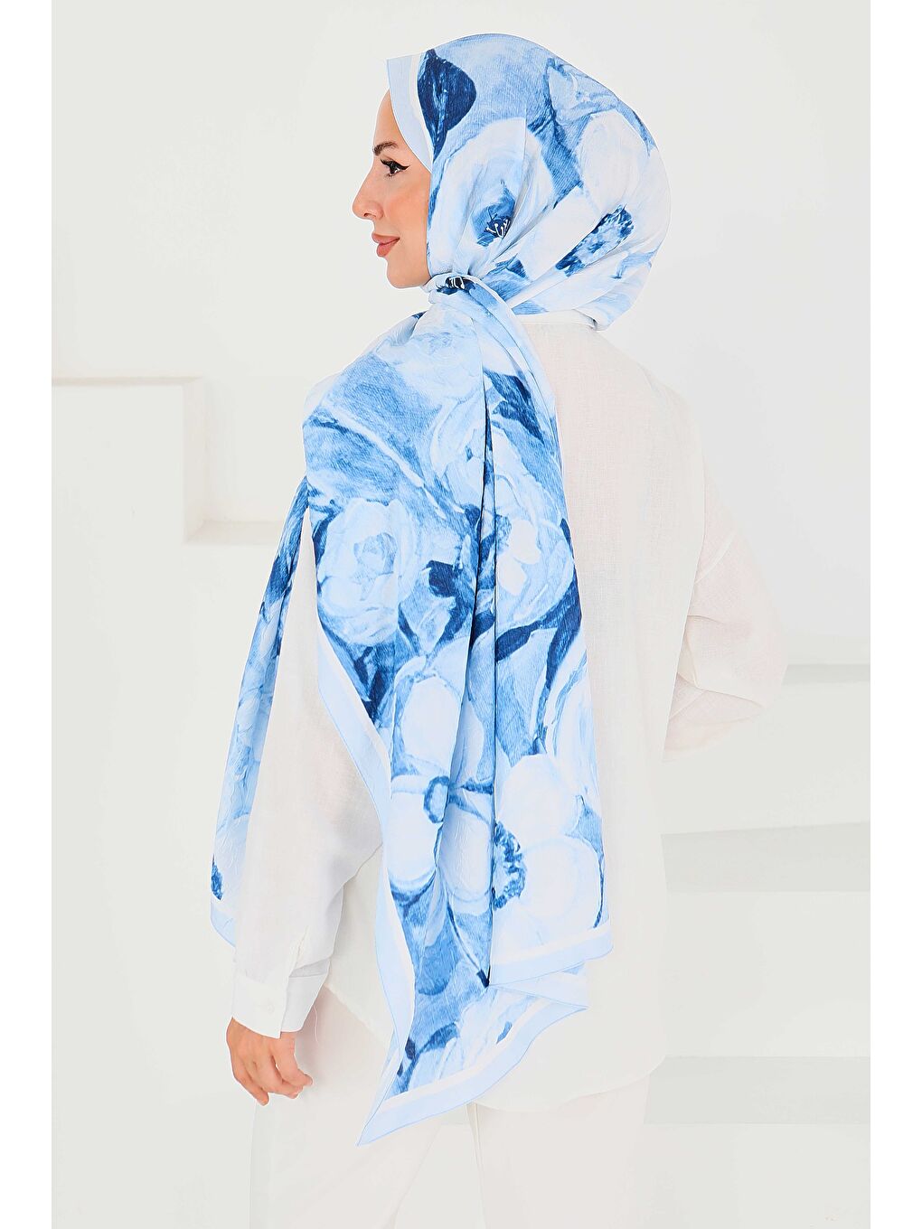 Desenli Bambu Kare Şal Bebe Mavi - 27523-3