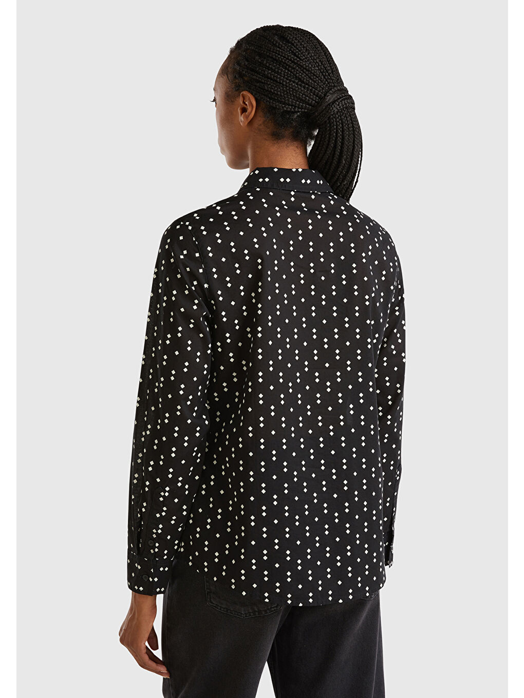 Kadın Siyah 100 Pamuk Desenli Gömlek-2