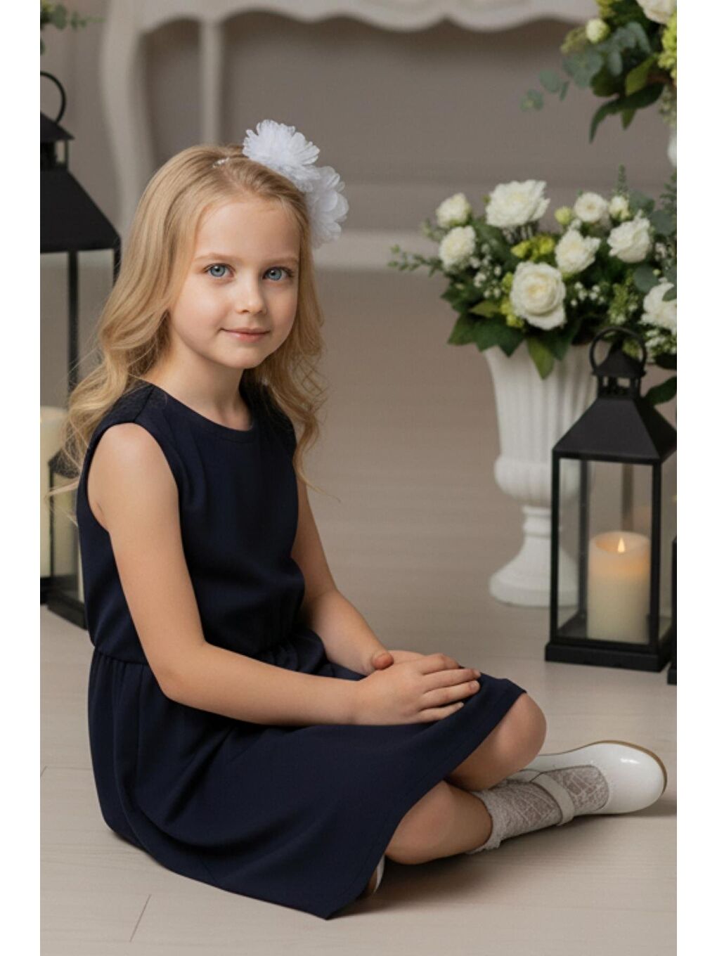 Kız Çocuk Antrasit Elbise Beyaz Toka Takım-2