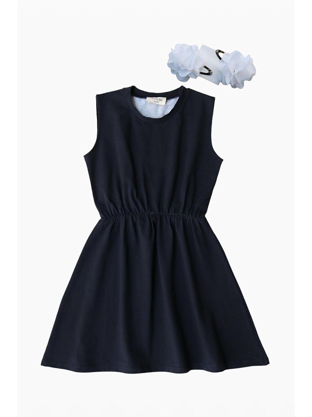 Kız Çocuk Antrasit Elbise Beyaz Toka Takım-4