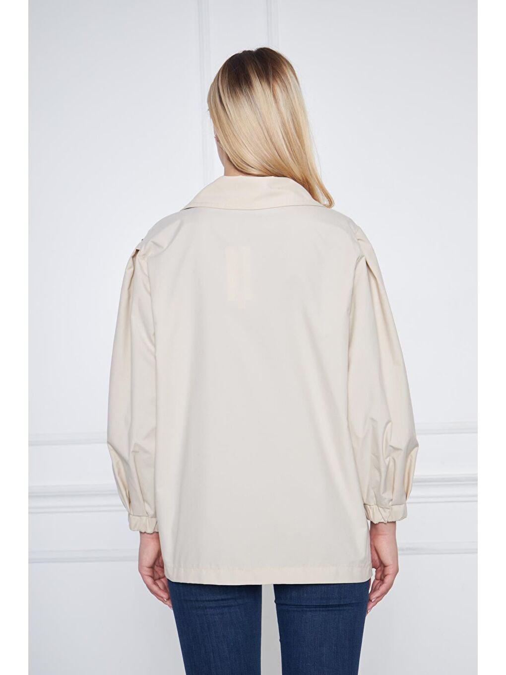 Bej Kadın A KALİTE Astarlı Su İtici Basic Kısa Trençkot-5