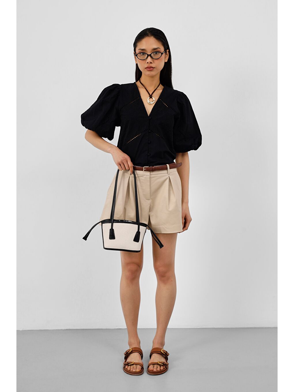 Padra Büzgülü Bucket Kanvas Çanta Siyah-4