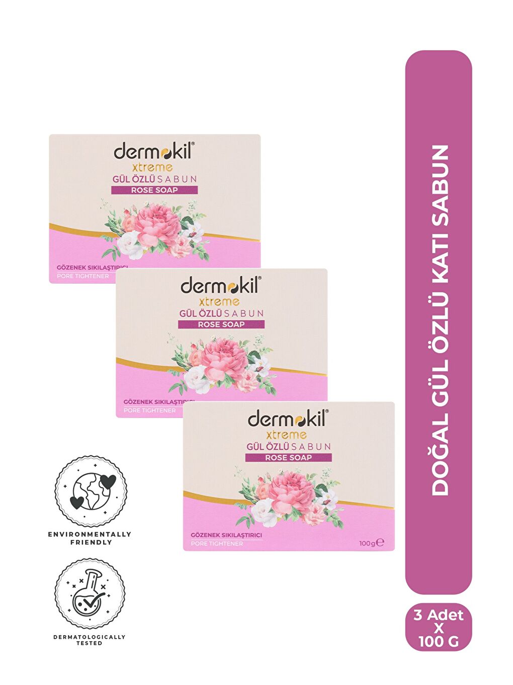 Doğal Gül Özlü Katı Sabun 100 g x 3 Adet