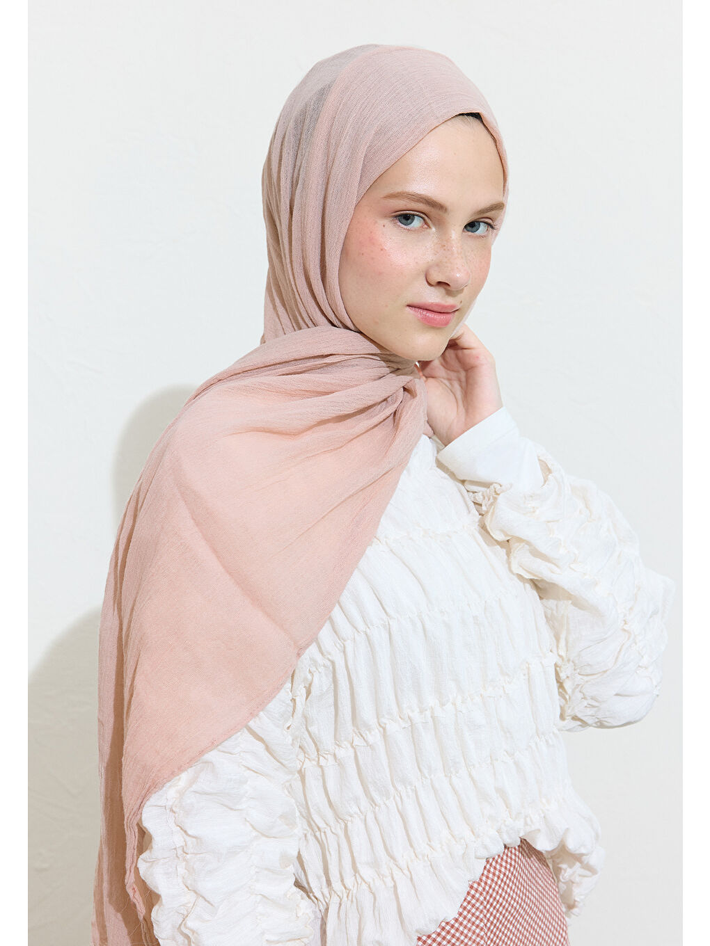 Pembe PAMUKLU KETEN ŞAL STRAWBERRY MILKSHAKE-1