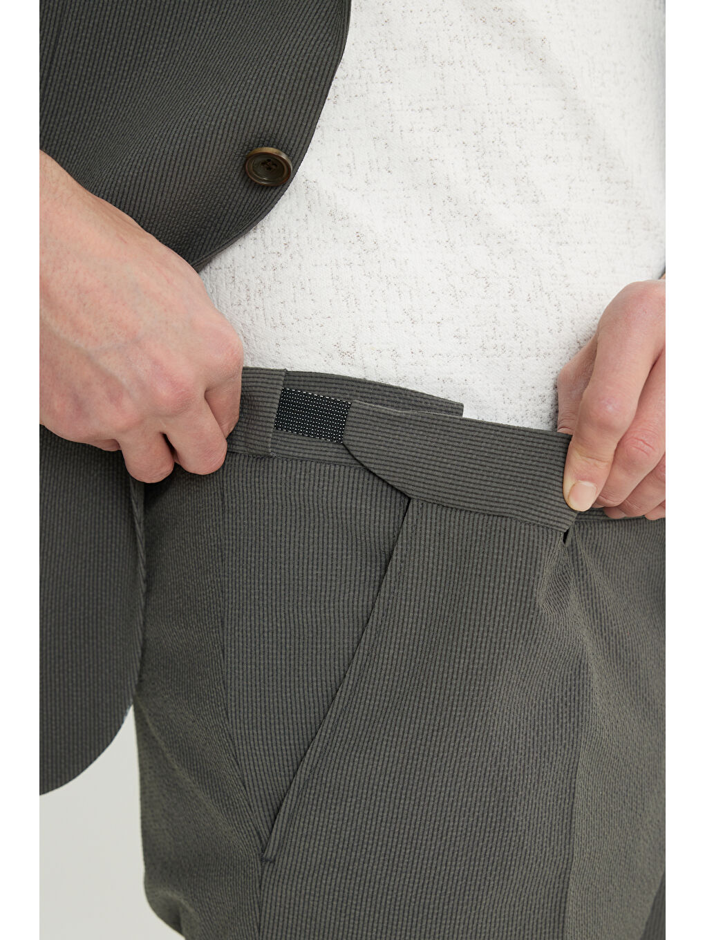 Erkek Haki Slim Fit Mono Yaka Kapak Cepli Esnek Takım Elbise-6