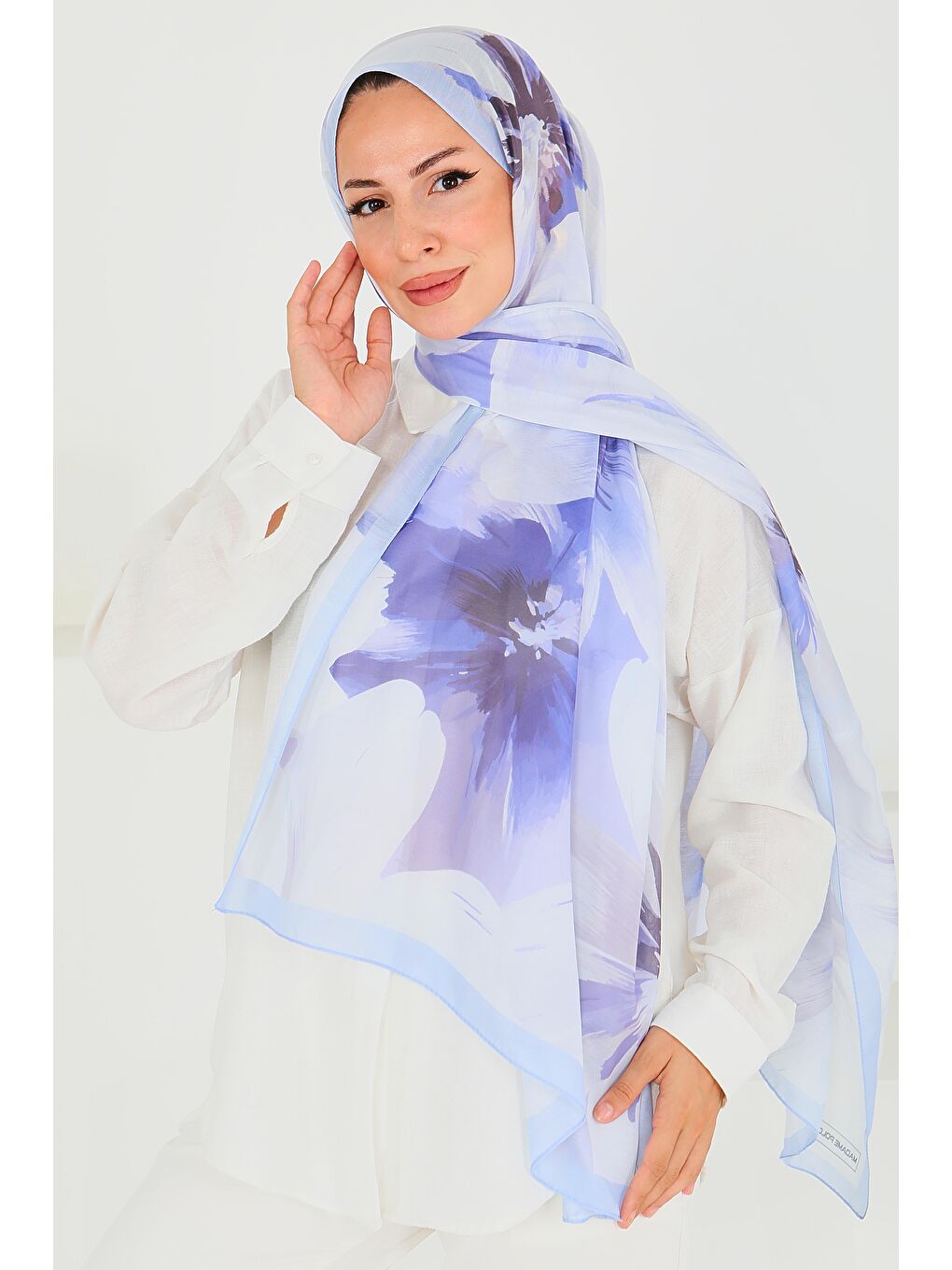 Desenli Bambu Kare Şal Lila - 27524