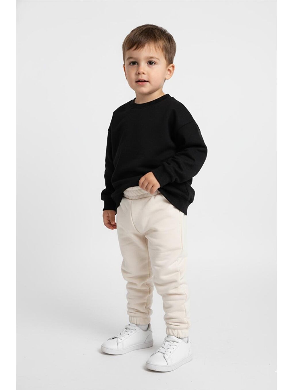 Erkek Çocuk %100 Pamuk Beli Ve Paçası Lastikli Eşofman Altı - Ekru (3-4 Yaş 8-9 Yaş)