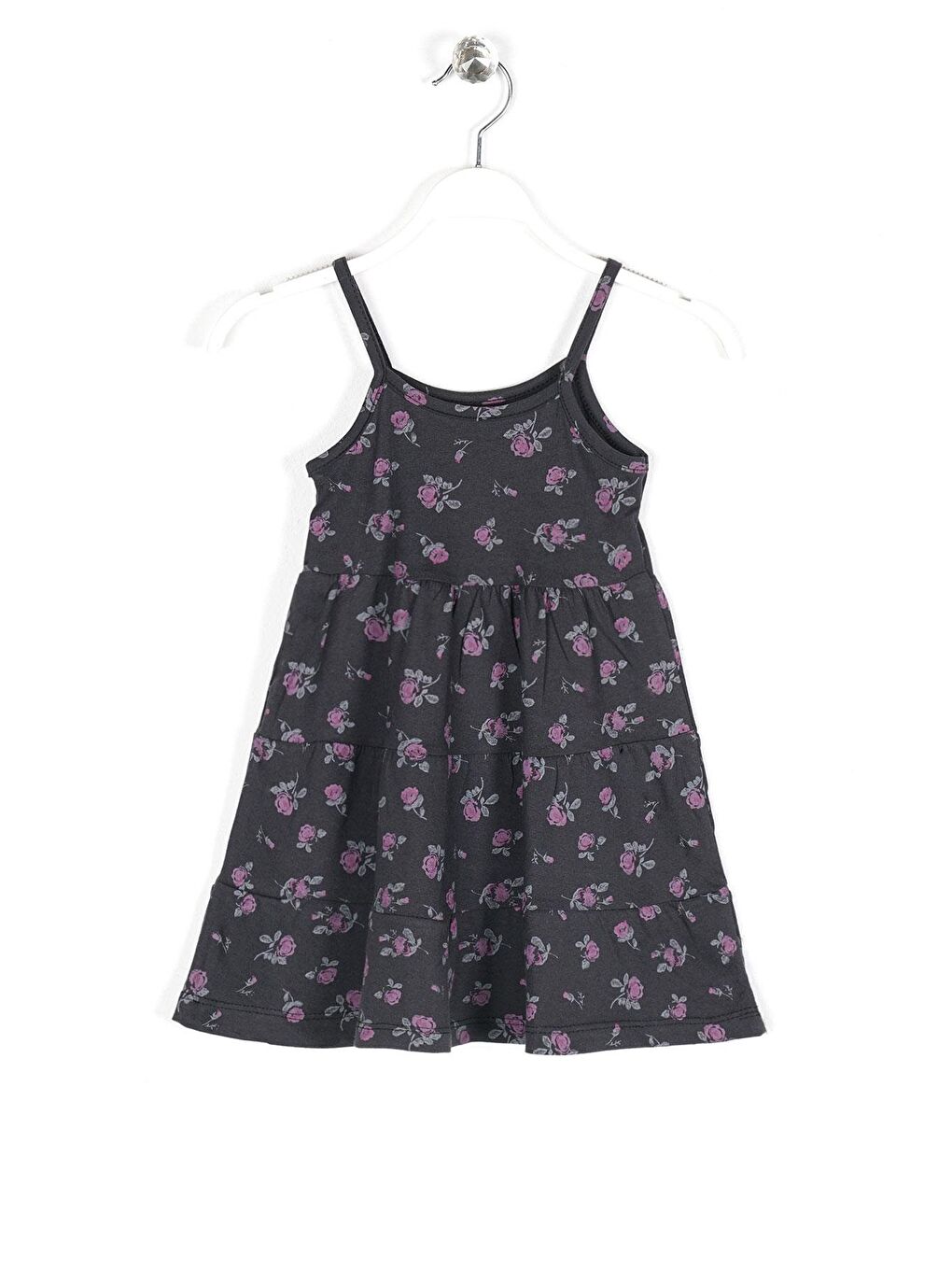 Askılı Gül Metraj - Siyah Renk Kız Çocuk Elbise