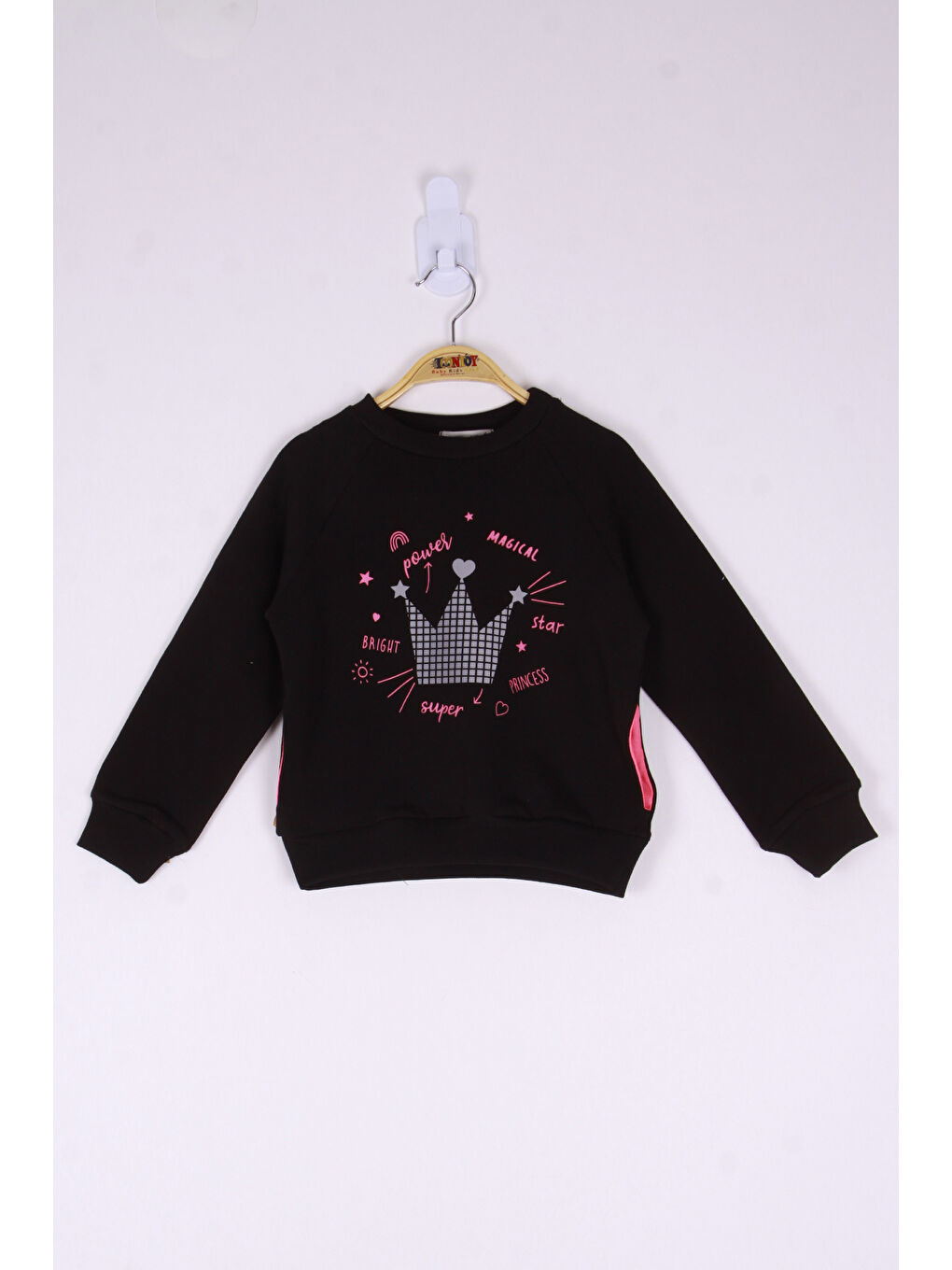 Siyah Kız Çocuk Taç Baskılı Sweatshirt-2