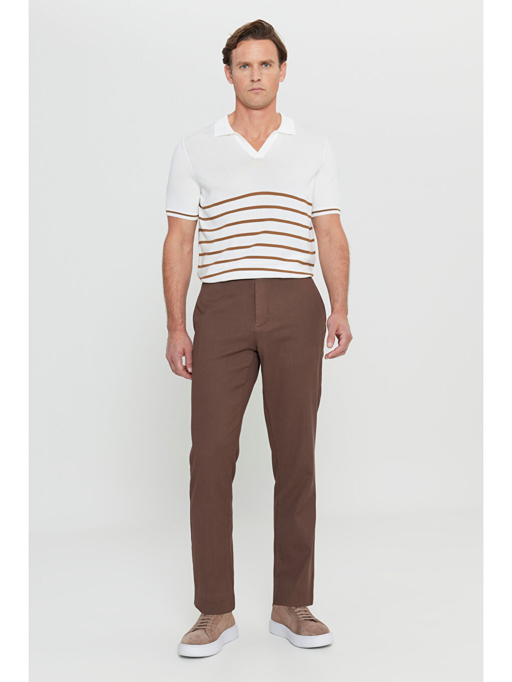 Bej Erkek Vizon Pamuklu Comfort Fit Yan Cepli Armürlü Casual Esnek Pantolon-1