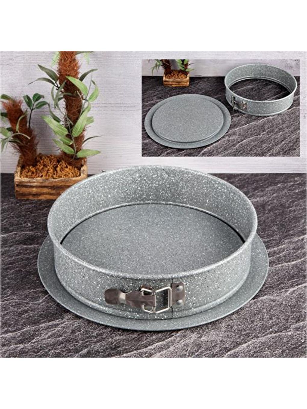 Granit Kaplama Kelepçeli Kek Kalıbı - Gri - 26x7 cm