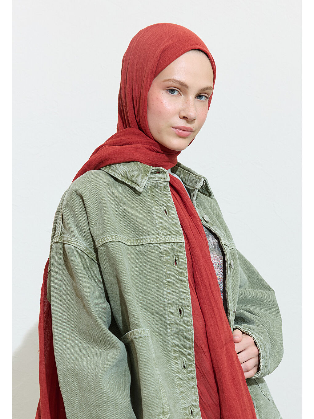 Mercan PAMUKLU KETEN ŞAL CREAM BRULEE