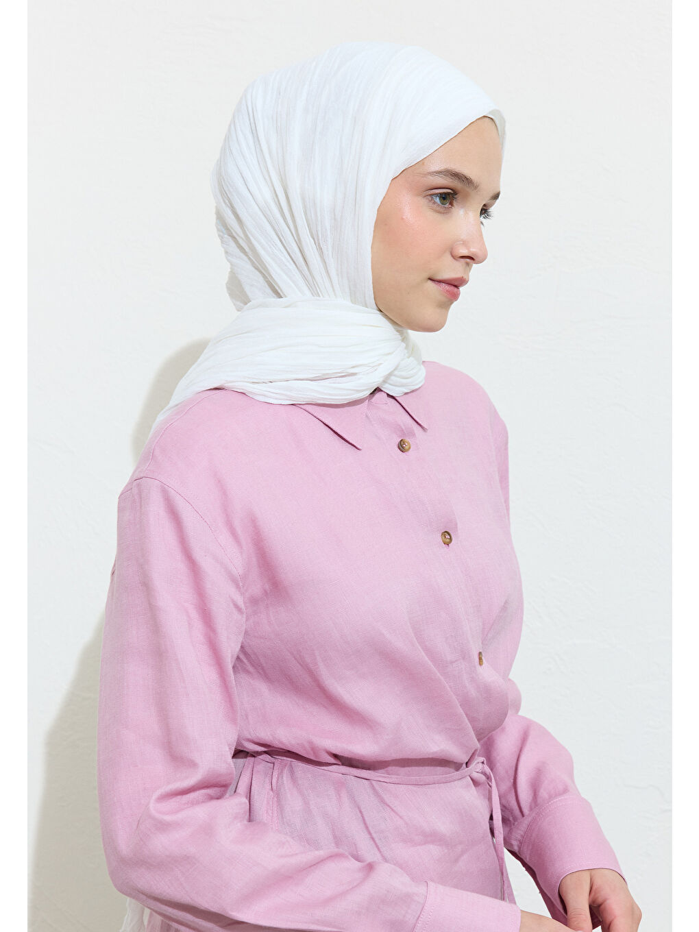 Beyaz PAMUKLU KETEN ŞAL WHITE CHOCOLATE-2