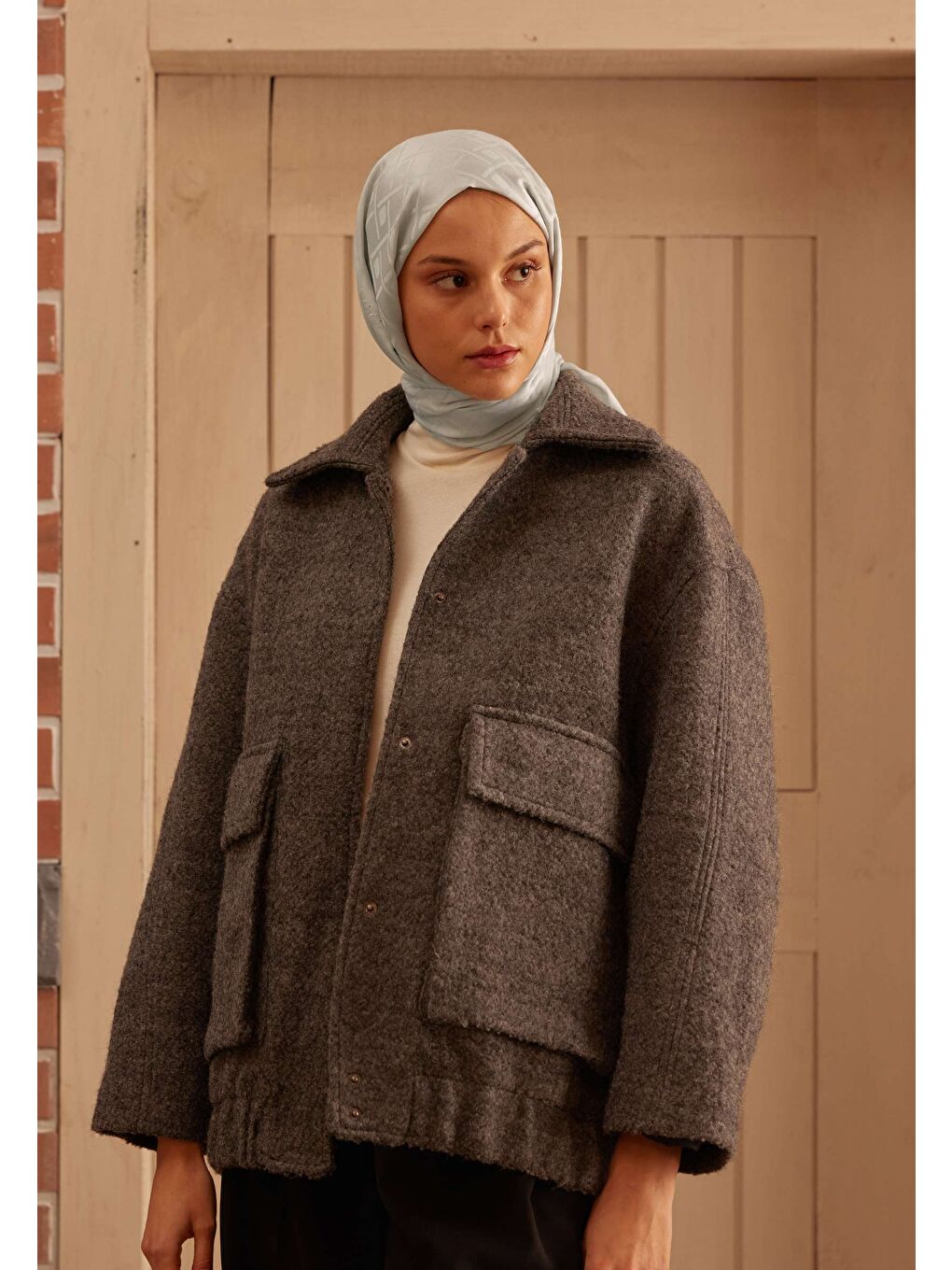 Gri Porto Jakarlı Şal Gümüş