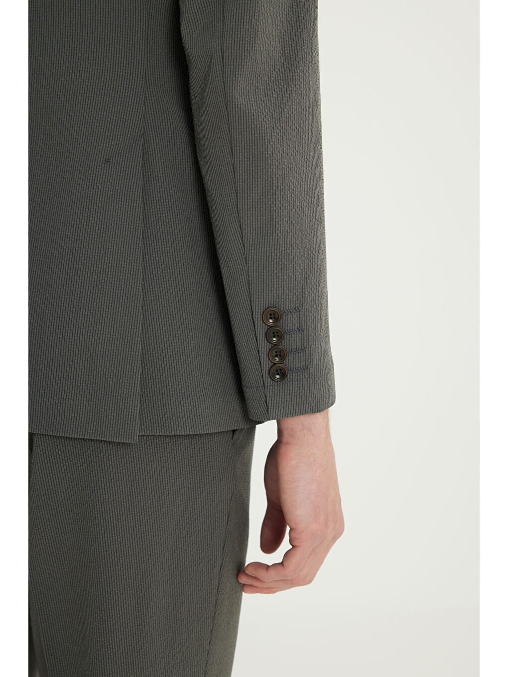 Erkek Haki Slim Fit Mono Yaka Kapak Cepli Esnek Takım Elbise-7