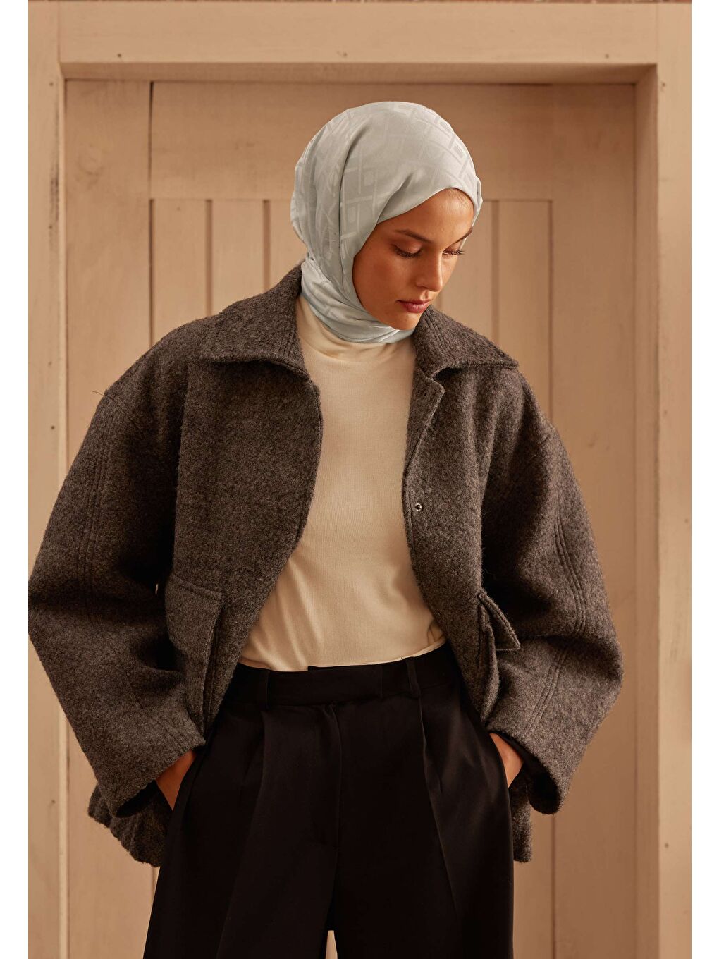 Gri Porto Jakarlı Şal Gümüş-1